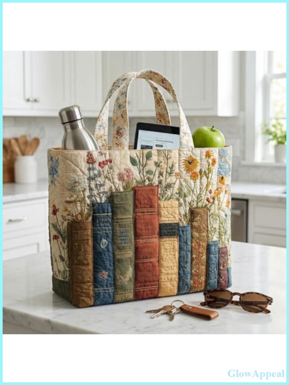 Vintage Quilted Tote Bag Lightweight Canvas Shoulder Bag for Shopping Travel